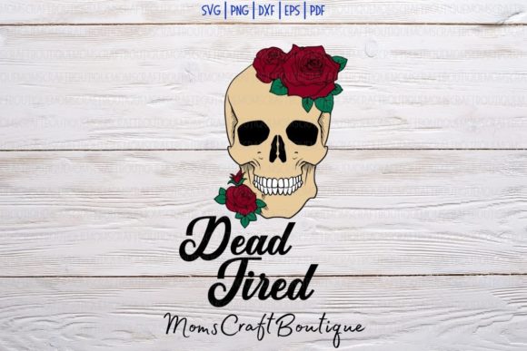 Dead Tired Skull with Roses Layered Svg Graphics & Illustrations