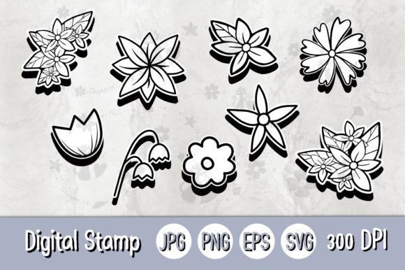 Digital Stamp Set 9 Flowers Leaves Review