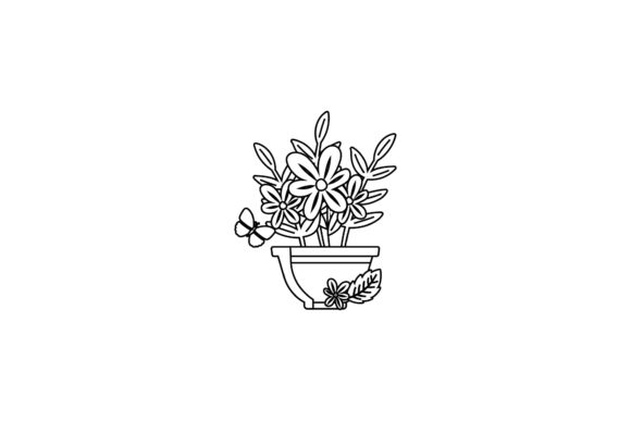 Flowers Decorative Flower Pot Outline Graphics and Illustrations