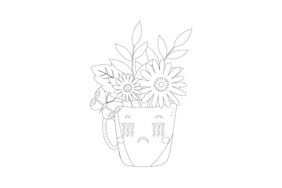 Flowers Pot Frame Outline Graphics and Illustrations