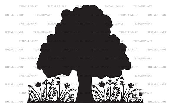 Tree and Flowers Graphics for Modern Illustrations